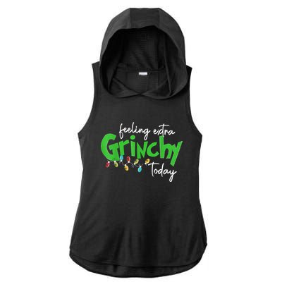 Feeling Extra Grinchy Today Christmas Lights Xmas Clothing Ladies PosiCharge Tri-Blend Wicking Draft Hoodie Tank