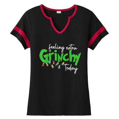 Feeling Extra Grinchy Today Christmas Lights Xmas Clothing Ladies Halftime Notch Neck Tee