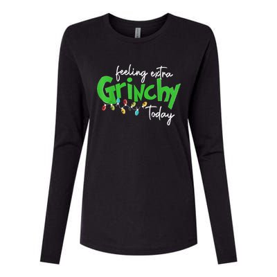 Feeling Extra Grinchy Today Christmas Lights Xmas Clothing Womens Cotton Relaxed Long Sleeve T-Shirt