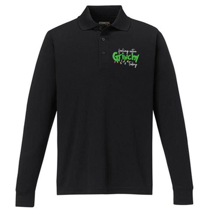 Feeling Extra Grinchy Today Christmas Lights Xmas Clothing Performance Long Sleeve Polo