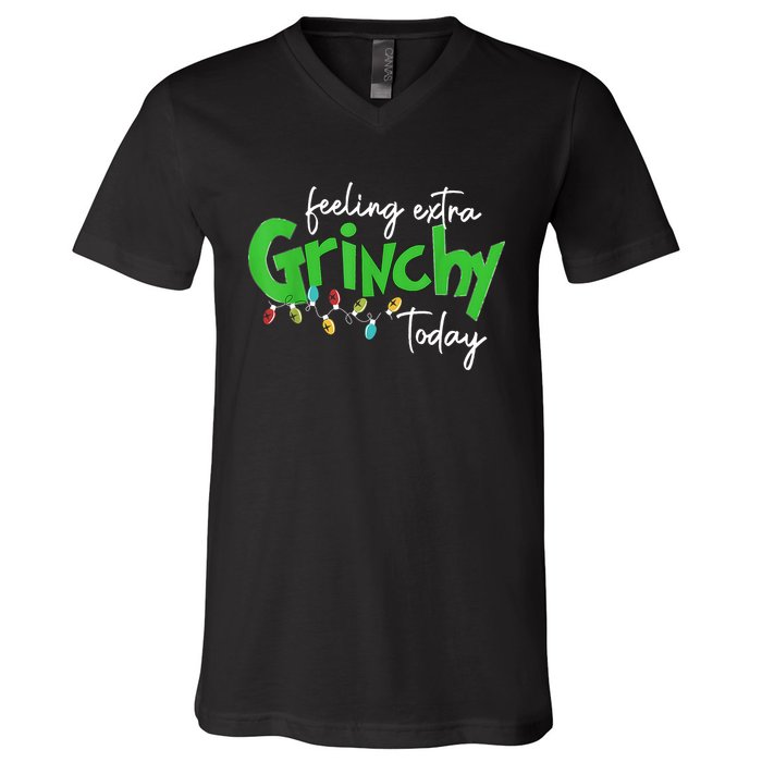 Feeling Extra Grinchy Today Christmas Lights Xmas Clothing V-Neck T-Shirt