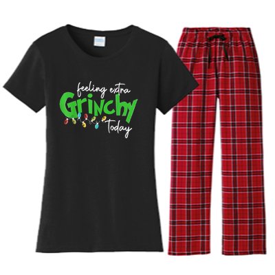 Feeling Extra Grinchy Today Christmas Lights Xmas Clothing Women's Flannel Pajama Set