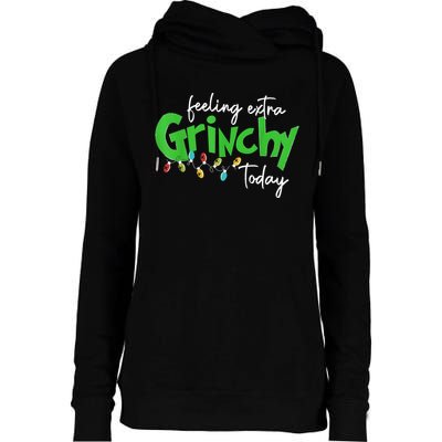 Feeling Extra Grinchy Today Christmas Lights Xmas Clothing Womens Funnel Neck Pullover Hood