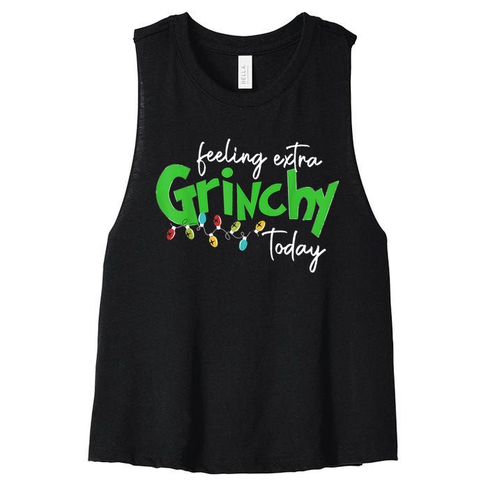 Feeling Extra Grinchy Today Christmas Lights Xmas Clothing Women's Racerback Cropped Tank