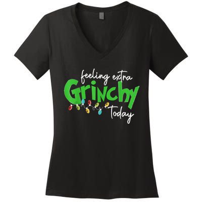 Feeling Extra Grinchy Today Christmas Lights Xmas Clothing Women's V-Neck T-Shirt