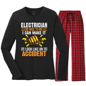 Funny Electrician Gift Cool Electrical Lineman Gag Quote Women's Long Sleeve Flannel Pajama Set 