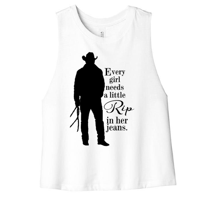 Funny Every Girl Needs A Little Rip In Her Jeans Meme Every Girl Needs A Little Women's Racerback Cropped Tank