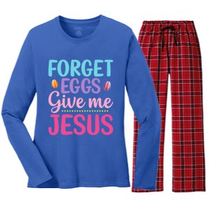 Forget Eggs Give Me Jesus Quotes Easter Day Cool Gift Women's Long Sleeve Flannel Pajama Set 