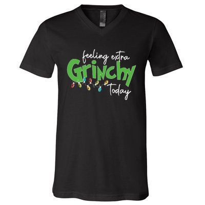 Feeling Extra Grinchy Today Christmas Xmas Lights Pullover V-Neck T-Shirt