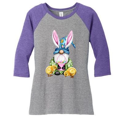 Funny Easter Gnome Women's Tri-Blend 3/4-Sleeve Raglan Shirt