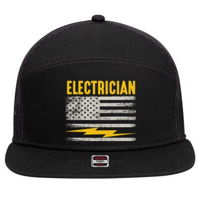 Funny Electrician Gift For Electricians American Flag Gift 7 Panel Mesh Trucker Snapback Hat