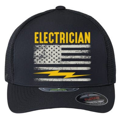 Funny Electrician Gift For Electricians American Flag Gift Flexfit Unipanel Trucker Cap