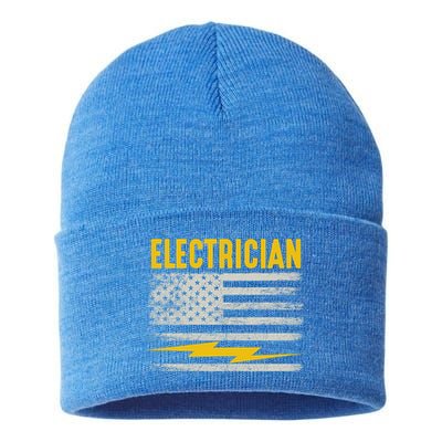 Funny Electrician Gift For Electricians American Flag Gift Sustainable Knit Beanie