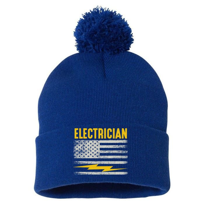 Funny Electrician Gift For Electricians American Flag Gift Pom Pom 12in Knit Beanie