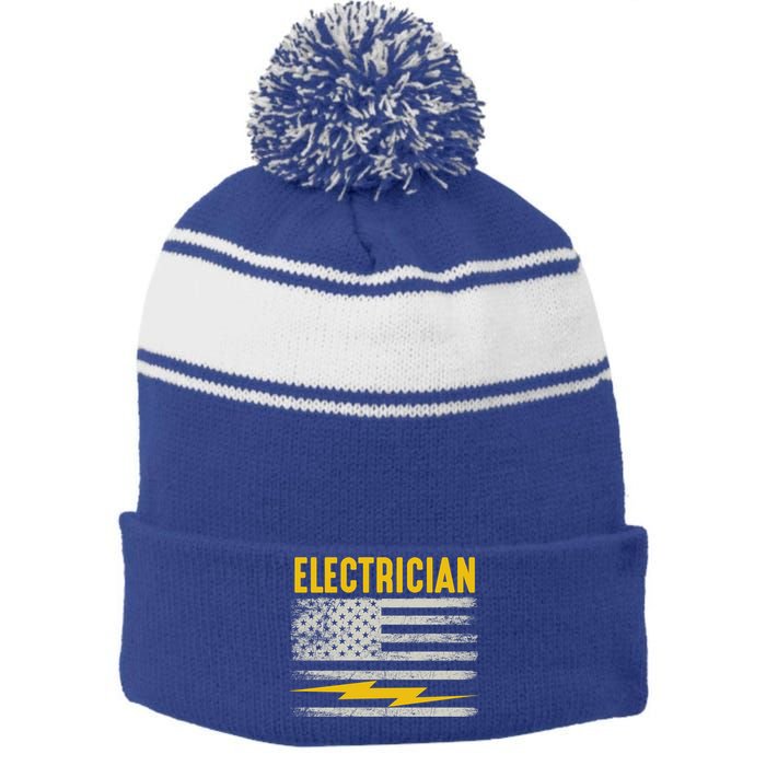 Funny Electrician Gift For Electricians American Flag Gift Stripe Pom Pom Beanie