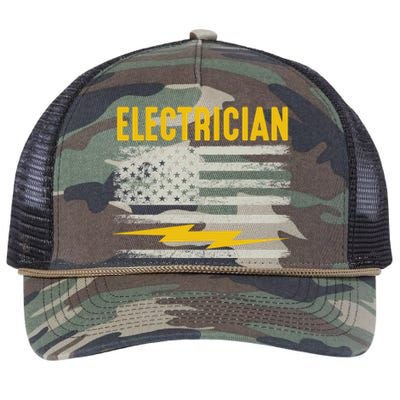 Funny Electrician Gift For Electricians American Flag Gift Retro Rope Trucker Hat Cap