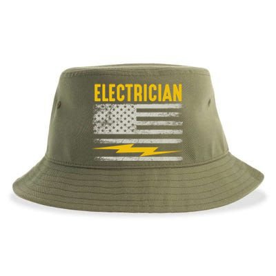 Funny Electrician Gift For Electricians American Flag Gift Sustainable Bucket Hat