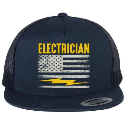 Funny Electrician Gift For Electricians American Flag Gift Flat Bill Trucker Hat