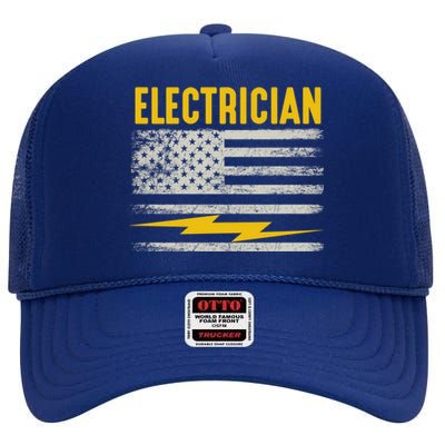 Funny Electrician Gift For Electricians American Flag Gift High Crown Mesh Back Trucker Hat