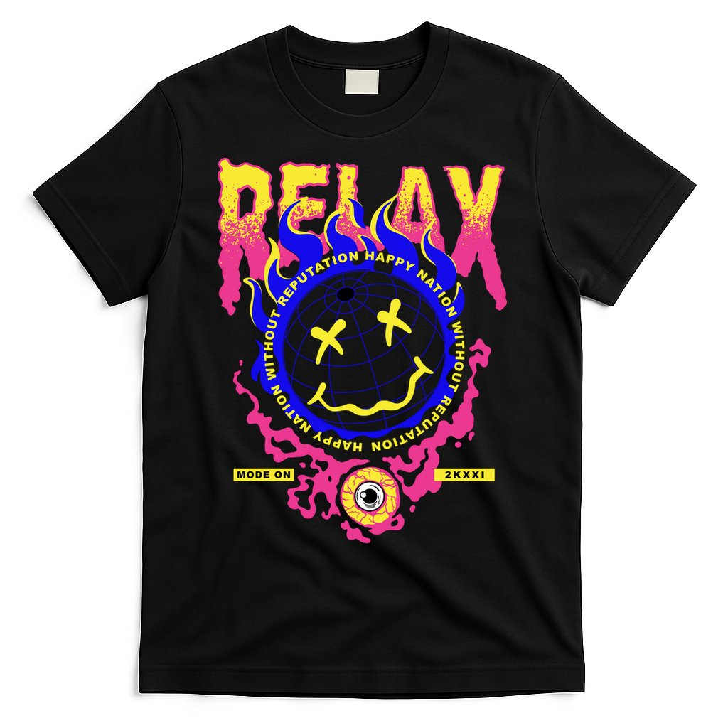Flaming Emoji Globe Eyeball Smoke T-Shirt