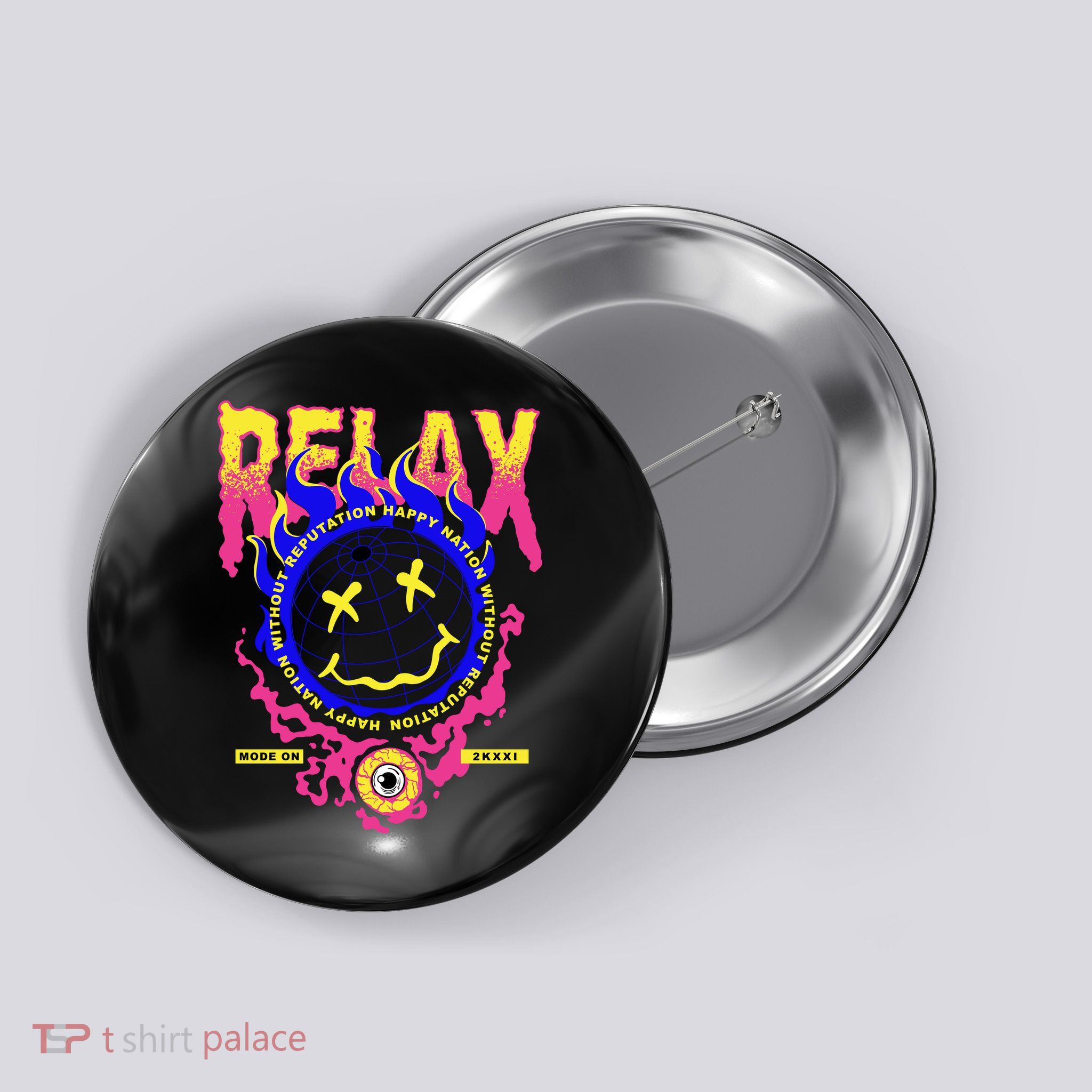 Flaming Emoji Globe Eyeball Smoke Button