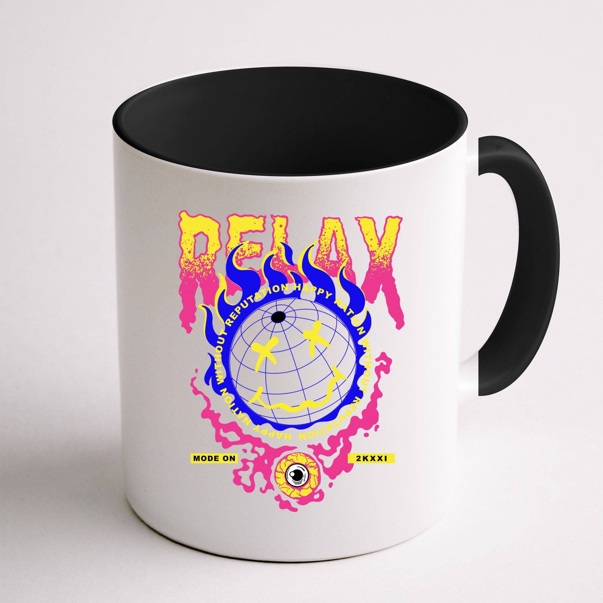 Flaming Emoji Globe Eyeball Smoke Mug
