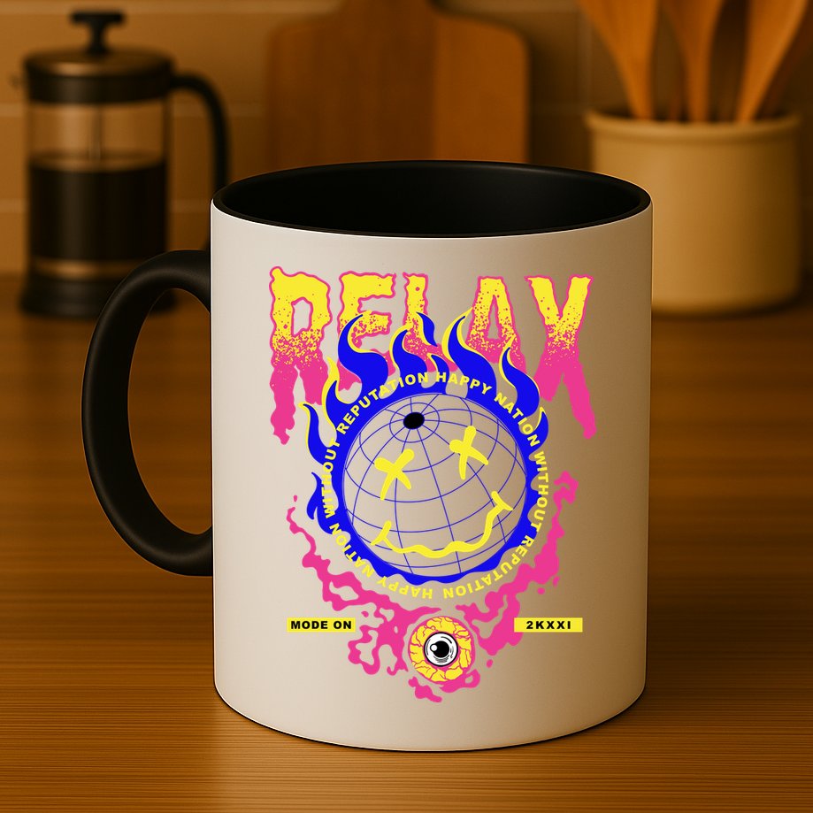Flaming Emoji Globe Eyeball Smoke Mug