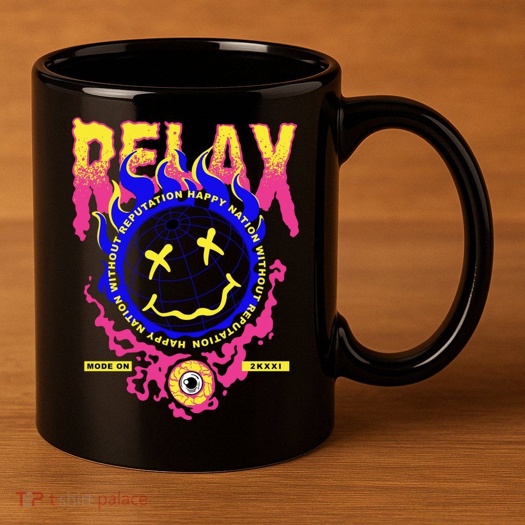 Flaming Emoji Globe Eyeball Smoke 11oz C Handle Ceramic Mug