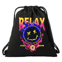 Flaming Emoji Globe Eyeball Smoke Drawstring Bag
