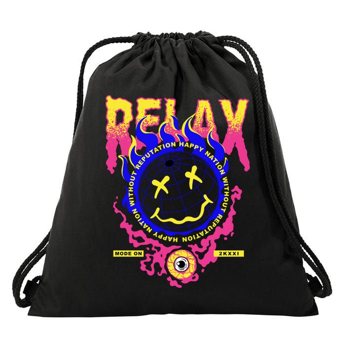 Flaming Emoji Globe Eyeball Smoke Drawstring Bag