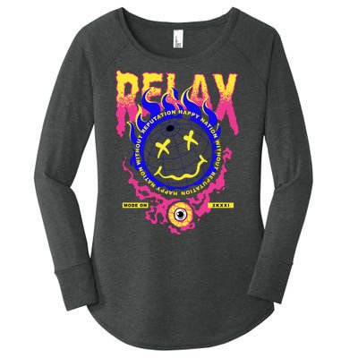 Flaming Emoji Globe Eyeball Smoke Women's Perfect Tri Tunic Long Sleeve Shirt