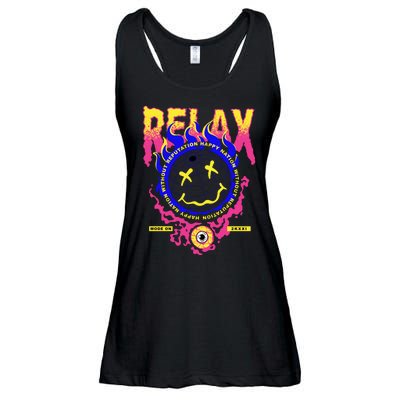 Flaming Emoji Globe Eyeball Smoke Ladies Essential Flowy Tank