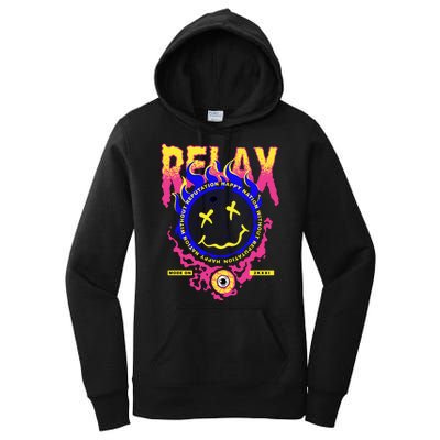 Flaming Emoji Globe Eyeball Smoke Women's Pullover Hoodie