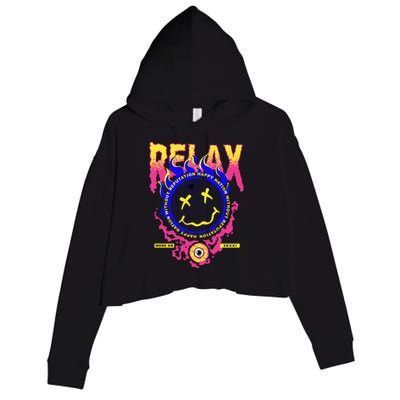 Flaming Emoji Globe Eyeball Smoke Crop Fleece Hoodie