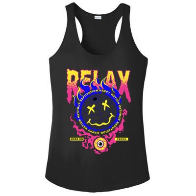 Flaming Emoji Globe Eyeball Smoke Ladies PosiCharge Competitor Racerback Tank