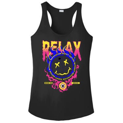 Flaming Emoji Globe Eyeball Smoke Ladies PosiCharge Competitor Racerback Tank