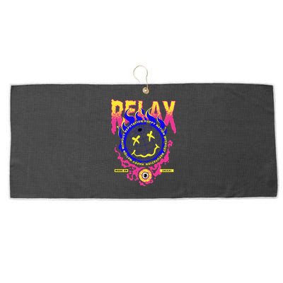 Flaming Emoji Globe Eyeball Smoke Large Microfiber Waffle Golf Towel