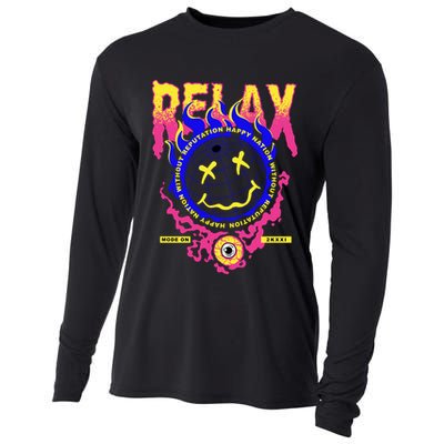 Flaming Emoji Globe Eyeball Smoke Cooling Performance Long Sleeve Crew