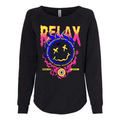 Flaming Emoji Globe Eyeball Smoke Womens California Wash Sweatshirt