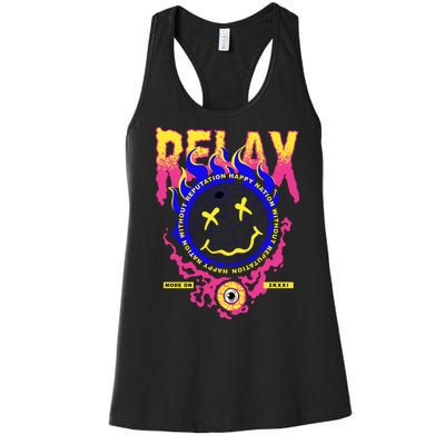 Flaming Emoji Globe Eyeball Smoke Women's Racerback Tank