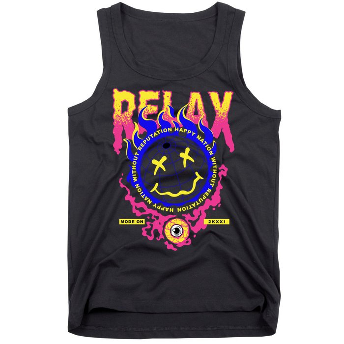 Flaming Emoji Globe Eyeball Smoke Tank Top