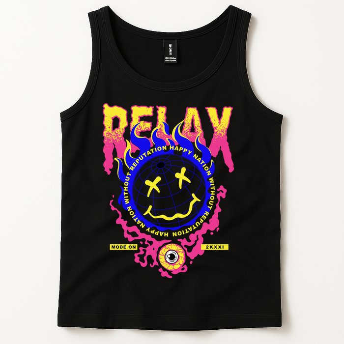 Flaming Emoji Globe Eyeball Smoke Tank Top