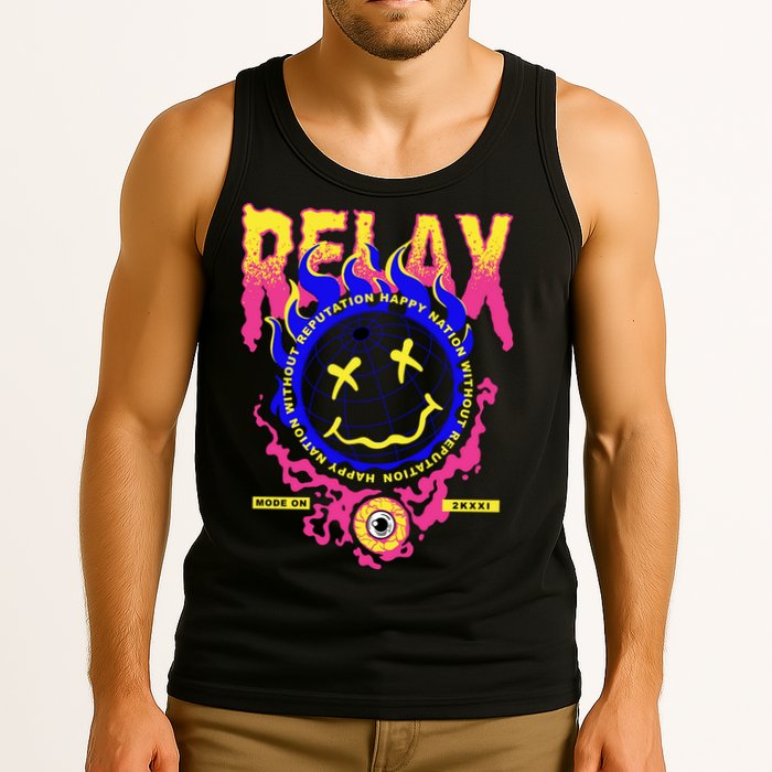 Flaming Emoji Globe Eyeball Smoke Tank Top