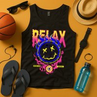 Flaming Emoji Globe Eyeball Smoke Tank Top