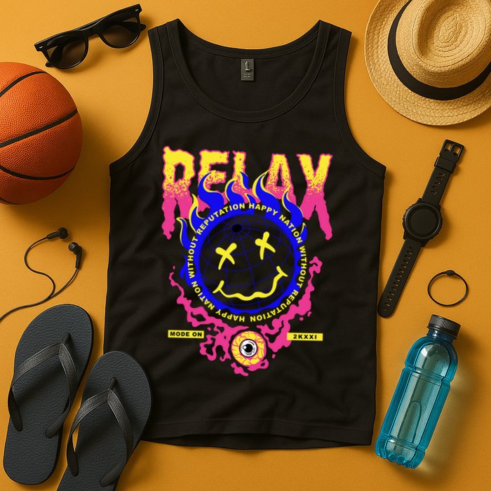 Flaming Emoji Globe Eyeball Smoke Tank Top