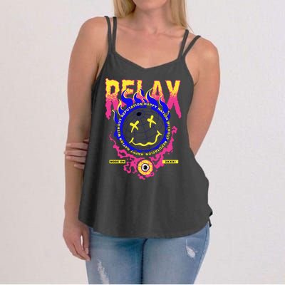 Flaming Emoji Globe Eyeball Smoke Women's Strappy Tank