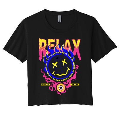 Flaming Emoji Globe Eyeball Smoke Crop Top