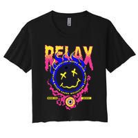 Flaming Emoji Globe Eyeball Smoke Crop Top