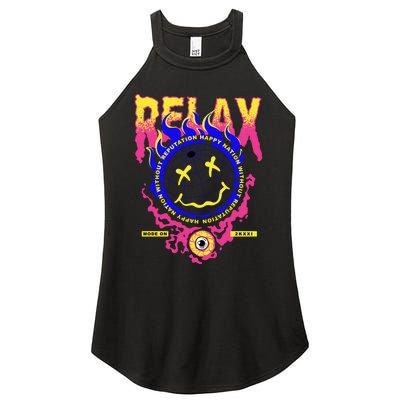 Flaming Emoji Globe Eyeball Smoke Women's Perfect Tri Rocker Tank