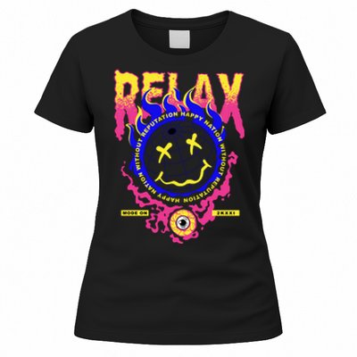 Flaming Emoji Globe Eyeball Smoke Women's T-Shirt